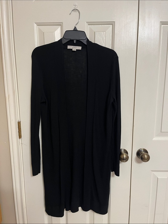 LOFT Jackets & Blazers - LOFT Black Long Ribbed Open Cardigan